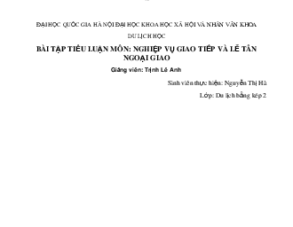 Tiểu luận cuối kì | Nghiệp vụ ngoại giao | Đại học Khoa học Xã hội và Nhân văn, Đại học Quốc gia Thành phố HCM