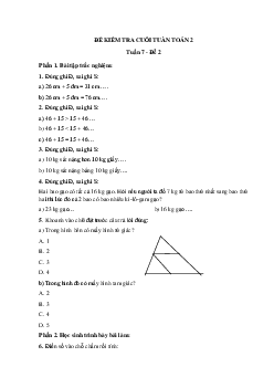 Đề kiểm tra cuối tuần Toán lớp 2: Tuần 7 - Đề 2 | Kết nối tri thức