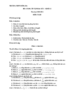 Đề cương ôn thi học kỳ 1 Toán 12 năm 2020 – 2021 trường THPT Đống Đa – Hà Nội