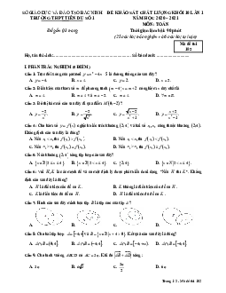 Đề khảo sát Toán 10 lần 1 năm 2020 – 2021 trường Tiên Du 1 – Bắc Ninh