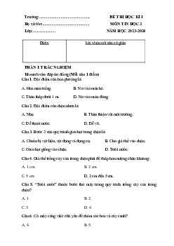 Đề thi học kì 1 môn Công nghệ 4 năm 2023 - 2024 sách Chân trời sáng tạo | đề 3
