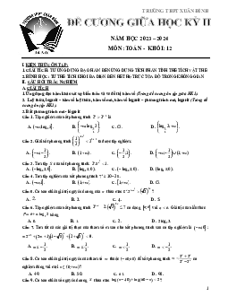 Đề cương giữa kỳ 2 Toán 12 năm 2023 – 2024 trường THPT Xuân Đỉnh – Hà Nội