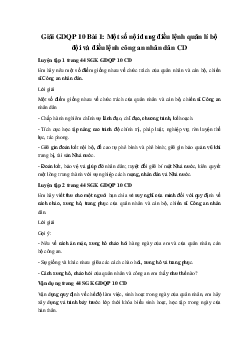 Giải GDQP 10 Bài 1: Một số nội dung điều lệnh quản lí bộ đội và điều lệnh công an nhân dân CD