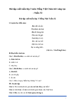 Bài tập cuối tuần lớp 3 môn Tiếng Việt Chân trời sáng tạo - Tuần 32