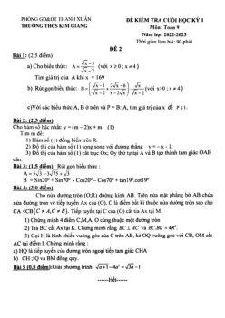 Đề cuối học kỳ 1 Toán 9 năm 2022 – 2023 trường THCS Kim Giang – Hà Nội
