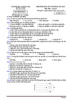 Đề thi học kỳ 1 địa lí 10 quảng nam 2017-2018 (có đáp án)