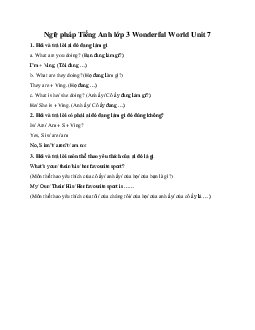 Ngữ pháp Tiếng Anh lớp 3 Wonderful World Unit 7 My Favourite Sport