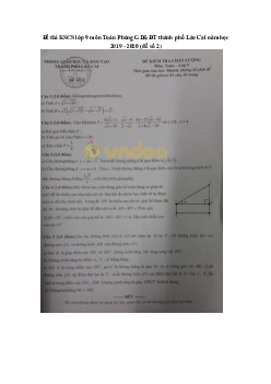 Đề thi KSCL lớp 9 môn Toán Phòng GD&ĐT thành phố Lào Cai năm học 2019 - 2020 (đề số 2)