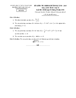 Kiểm tra Giải tích 12 chương 1 trường Chu Văn An – Hà Nội