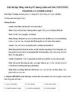 Giải bài tập Tiếng Anh lớp 9 Chương trình mới Unit 3 GETTING STARTED, A CLOSER LOOK 1, A CLOSER LOOK 2