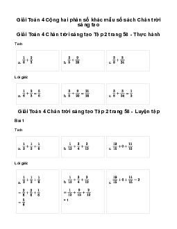 Giải Toán lớp 4 Bài 69: Cộng hai phân số khác mẫu số | Chân trời sáng tạo
