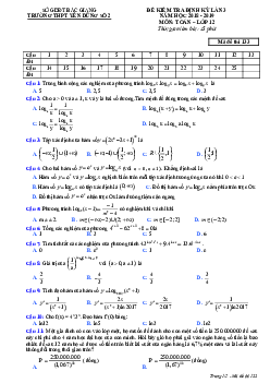 Đề kiểm tra định kỳ lần 3 Toán 12 năm 2018 – 2019 trường THPT Yên Dũng 2 – Bắc Giang