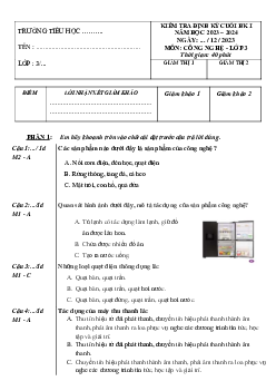 Đề thi học kì 1 môn Công nghệ lớp 3 năm 2023 - 2024 (Đề 5) | Chân trời sáng tạo