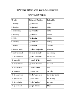 Từ vựng unit 3 lớp 4 My week Global success