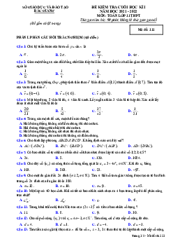 Đề kiểm tra cuối học kì 1 Toán 11 năm 2021 – 2022 sở GD&ĐT Bắc Giang