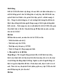 Giải bài 15: Bảo mật và an toàn hệ cơ sở dữ liệu | Tin học 11 Kết nối tri thức