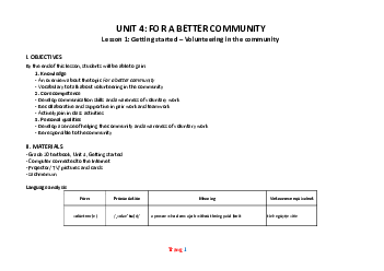 Giáo án Tiếng Anh 10 global unit 4 For a better community