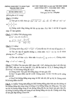 Đề chọn đội tuyển thi HSG Toán 9 năm 2023 – 2024 phòng GD&ĐT Vinh – Nghệ An