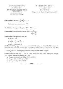 Đề giữa học kỳ 1 Toán 11 năm 2023 – 2024 trường THPT Trường Chinh – TP HCM
