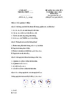 Đề thi học kì 1 môn Hóa học 10 năm 2023 - 2024 sách Chân trời sáng tạo đề 1
