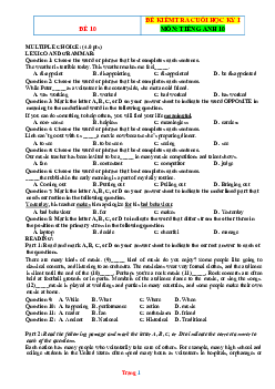 Đề thi học kỳ 1 Anh 10 global success - Đề 10 (có đáp án)