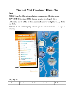 Tiếng Anh 7 Unit 2 Vocabulary Friends Plus