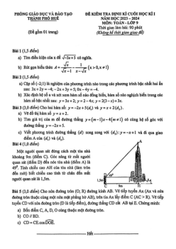 Đề cuối học kì 1 Toán 9 năm 2023 – 2024 phòng GD&ĐT thành phố Huế