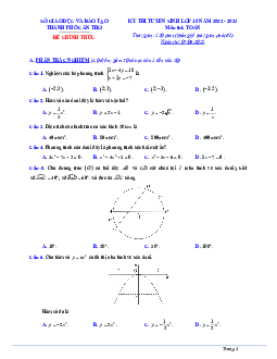 Đề tuyển sinh lớp 10 THPT môn Toán năm 2022 – 2023 sở GD&ĐT Cần Thơ