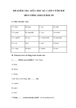 Đề thi giữa kì 1 lớp 5 môn tiếng Anh năm 2020 - 2021 số 2
