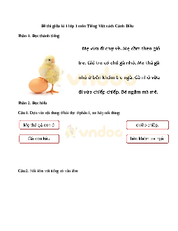 Đề thi giữa kì học kì 1 lớp 1 môn Tiếng Việt | Đề 4 | Cánh diều