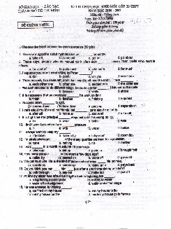 Đề thi chọn đội tuyển học sinh giỏi THPT Vòng 1 TP Hồ Chí Minh môn Tiếng Anh năm 2006-2007