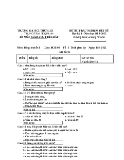 Đề thi trắc nghiệm cuối ký môn giáo dục thể chất | Trường Đại học Thủy Lợi