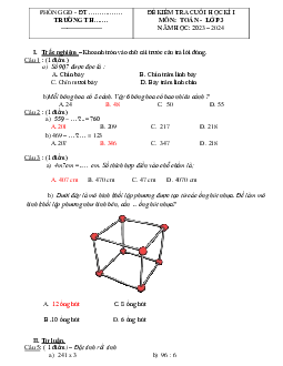 Đề thi học kì 1 môn Toán lớp 3 năm 2023 - 2024 (Đề 5) | Chân trời sáng tạo