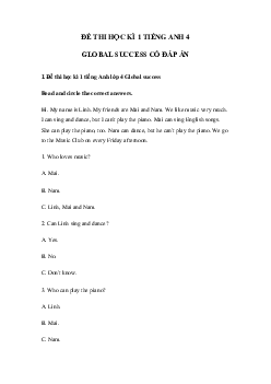 Đề thi học kì 1 tiếng Anh 4 Global success số 2