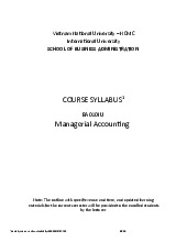 Giáo trình học phần Nhập môn Managerial Accounting  | Trường Đại học Quốc tế, Đại học Quốc gia Thành phố Hồ Chí Minh