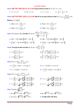 TOP 100 câu trắc nghiệm nguyên hàm có đáp án và lời giải