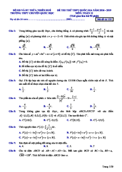 Đề thi thử Toán THPT Quốc gia 2019 lần 3 trường THPT chuyên Quốc học Huế