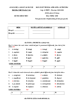 Đề Thi Chọn Học Sinh Giỏi Cấp Trường Lớp 11 Thpt – Năm Học 2019-2020 Môn Tiếng Anh Trường Thpt Ngọc Tảo - Hà Nội (có đáp án)
