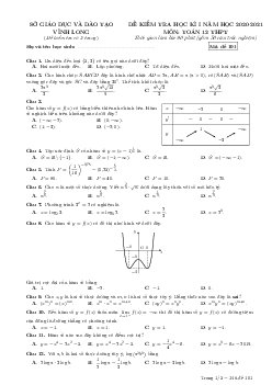 Đề kiểm tra học kì 1 Toán 12 năm học 2020 – 2021 sở GD&ĐT Vĩnh Long