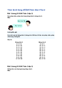 Giải SGK Toán lớp 2 trang 25, 26 Bảng chia 5| Chân trời sáng tạo
