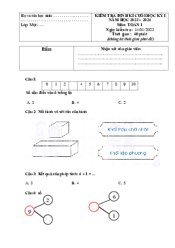 ĐỀ THI HỌC KÌ 1 lớp 1 môn Toán | Đề 1 | Chân trời sáng tạo