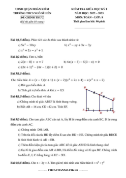 Đề giữa học kỳ 1 Toán 8 năm 2022 – 2023 trường THCS Ngô Sĩ Liên – Hà Nội