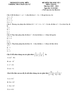 Đề kiểm tra học kì 1 Toán 8 năm 2021 – 2022 trường THCS Ngô Gia Tự – Hà Nội