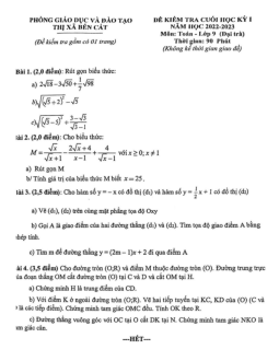 Đề cuối học kỳ 1 Toán 9 năm 2022 – 2023 phòng GD&ĐT Bến Cát – Bình Dương