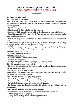 Đề cương ôn tập giữa học kì 1 môn Công nghệ 6 sách Kết nối tri thức với cuộc sống