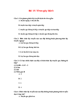 Trắc nghiệm Sinh học 10 Bài 31: Virus gây bệnh | Chân trời sáng tạo