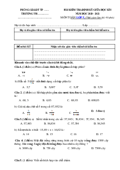 Đề thi giữa kì 1 lớp 5 môn Toán năm 2020 - 2021