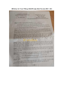 Đề thi học kì 1 Toán 9 Phòng GD&DT Quận Bình Tân năm 2020 - 2021