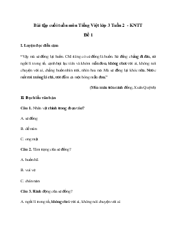 Bài tập cuối tuần lớp 3 môn Tiếng Việt Kết nối tri thức - Tuần 2