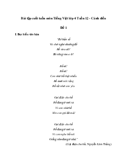 Giải Bài tập cuối tuần lớp 4 môn Tiếng Việt Cánh diều - Tuần 12